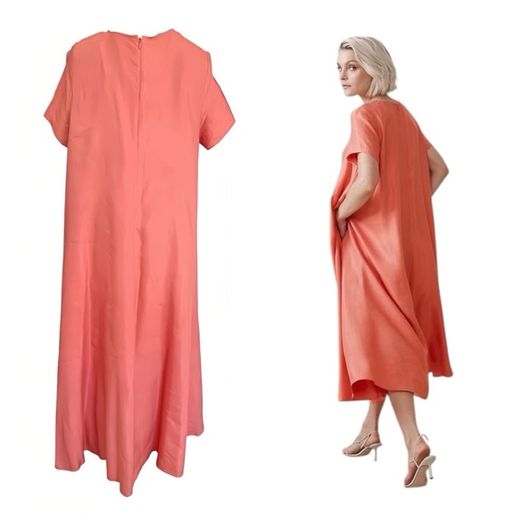 Banana Republic Aurelia Maxi Dress XS Coral Papaya Viscose Hemp Short Sleeve - Picture 2 of 9